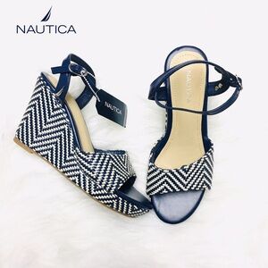 Nautica Navy and Beige Wedge Platforms